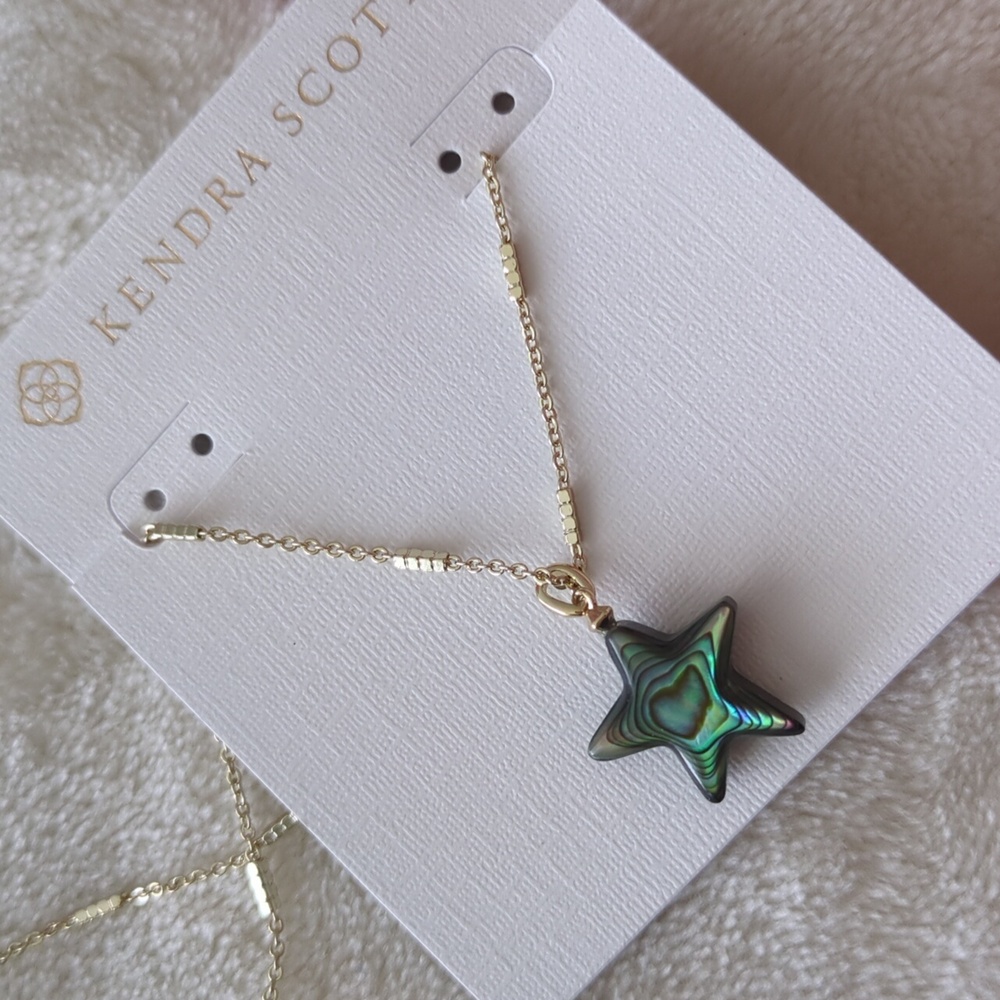 Kendra Scott Jae Star Pendant Gold Abalone Carved Necklace New Nwt Adjustable